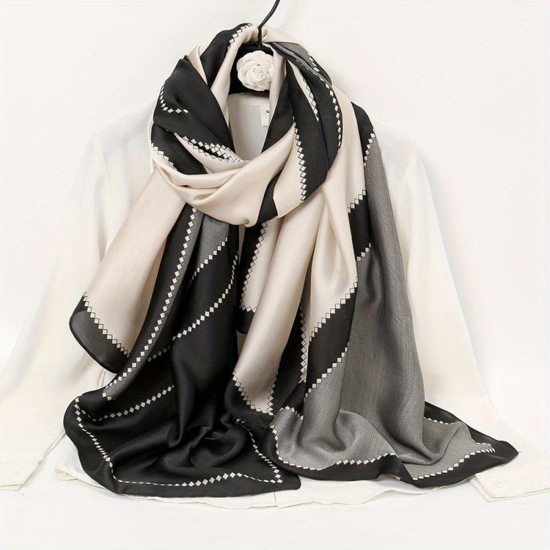 Geometric Block Scarf Gray Breathable Sunscreen Shawl Windproof
