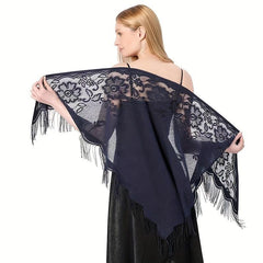 Hollow Out Tassel Shawl Thin Breathable Triangle Scarf Wraps Solid Cape