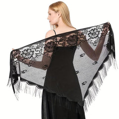 Hollow Out Tassel Shawl Thin Breathable Triangle Scarf Wraps Solid Cape