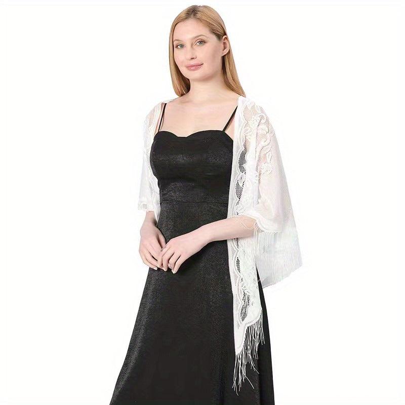 Hollow Out Tassel Shawl Thin Breathable Triangle Scarf Wraps Solid Cape
