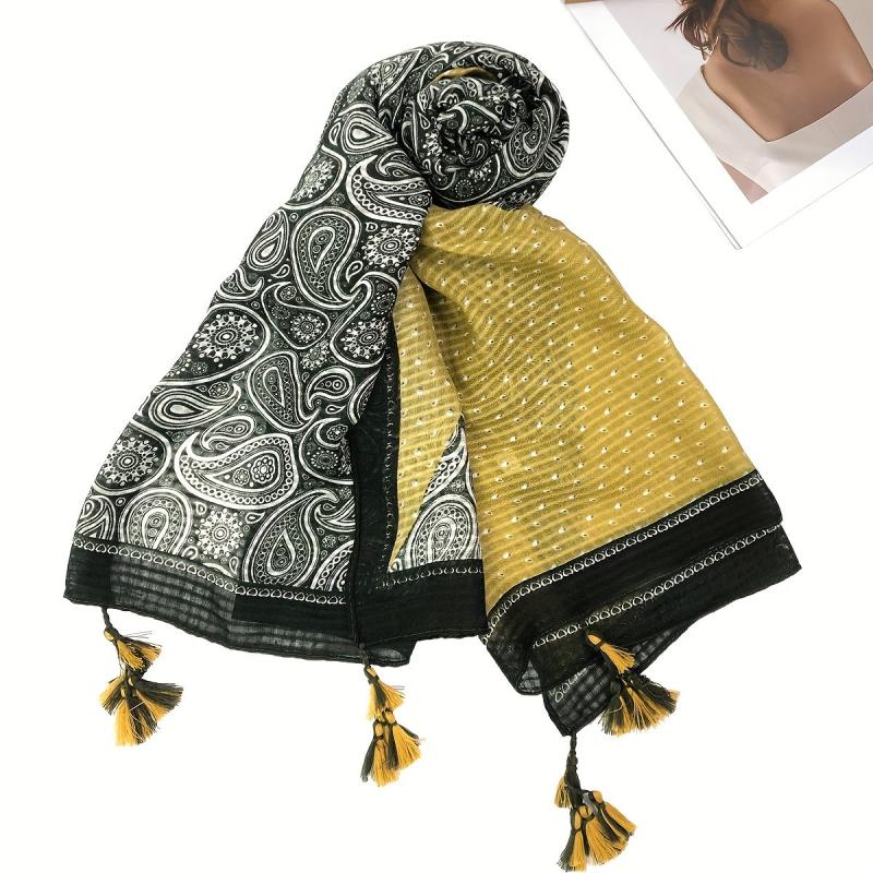 Vintage Paisley Print Scarf Block Casual Tassel Shawl Women Windproof Head Wrap