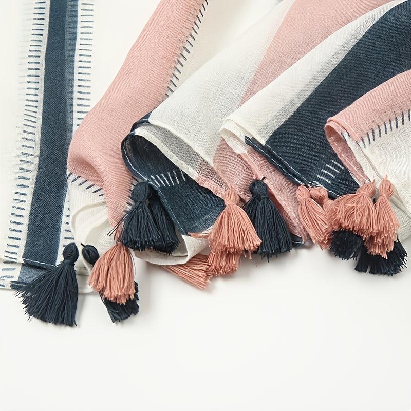 Striped Fringe Shawl Scarf Winter Warm Scarf