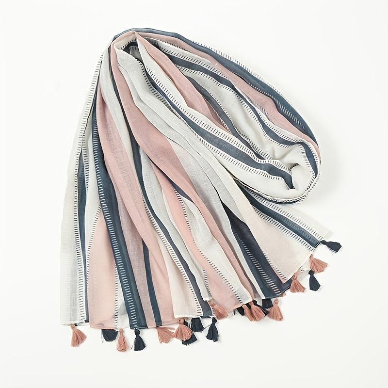 Striped Fringe Shawl Scarf Winter Warm Scarf