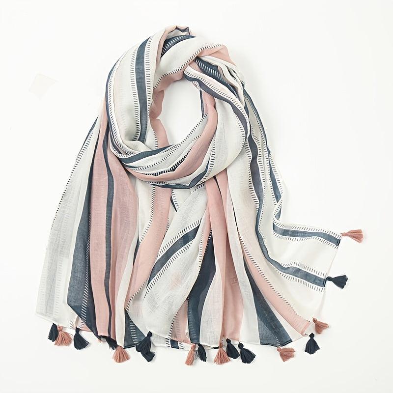 Striped Fringe Shawl Scarf Winter Warm Scarf