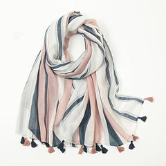 Striped Fringe Shawl Scarf Winter Warm Scarf