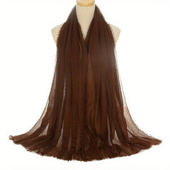 Crinkle Frayed Edge Hijab Scarf Solid Women Turban Head Wrap