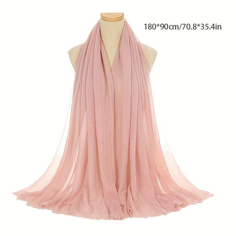 Crinkle Frayed Edge Hijab Scarf Solid Women Turban Head Wrap