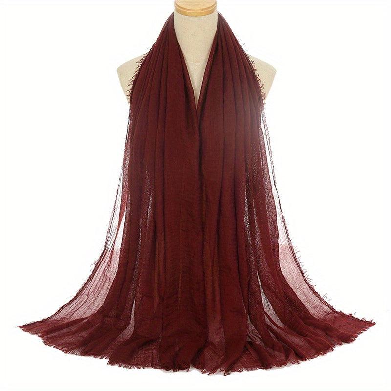 Crinkle Frayed Edge Hijab Scarf Solid Women Turban Head Wrap