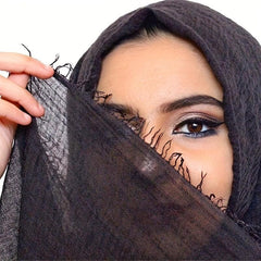 Crinkle Frayed Edge Hijab Scarf Solid Women Turban Head Wrap