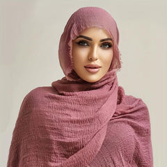 Crinkle Frayed Edge Hijab Scarf Solid Women Turban Head Wrap