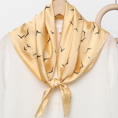Solid Silk Square Scarf Birds Print Bandana Head Wrap