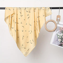 Solid Silk Square Scarf Birds Print Bandana Head Wrap