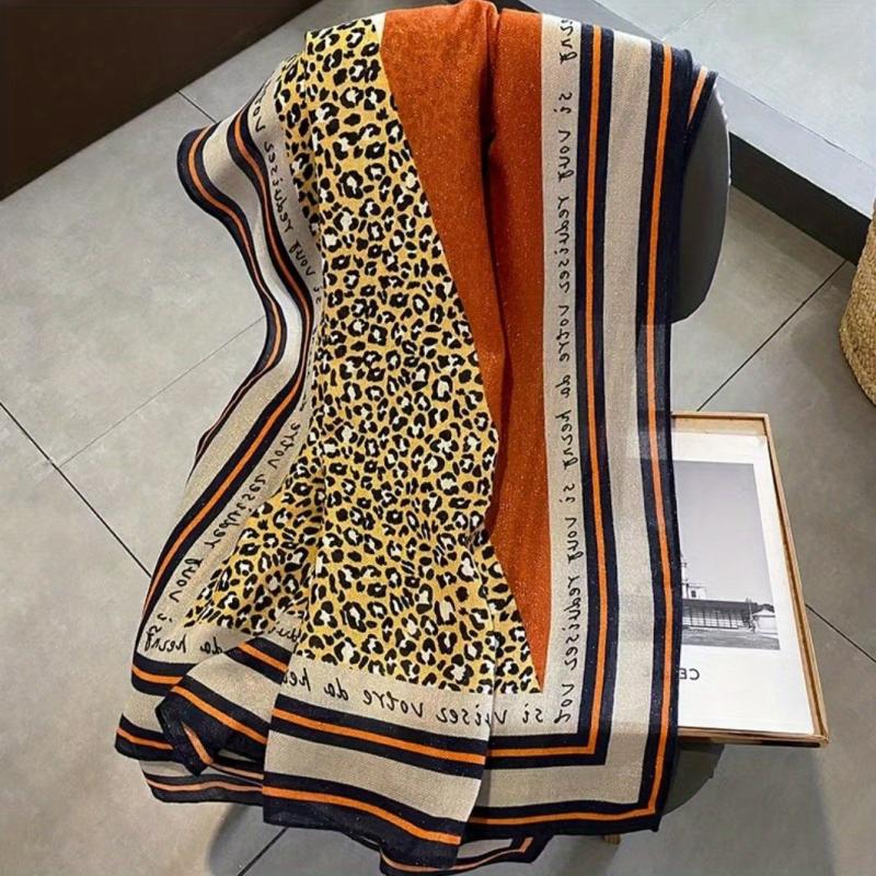 Leopard Print Scarf Large Shawl Women Windproof Head Wrap Warm Travel Beach