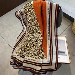 Leopard Print Scarf Large Shawl Women Windproof Head Wrap Warm Travel Beach
