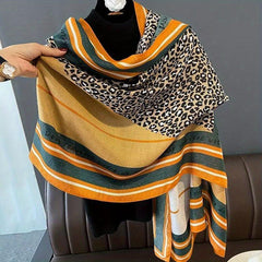 Leopard Print Scarf Large Shawl Women Windproof Head Wrap Warm Travel Beach