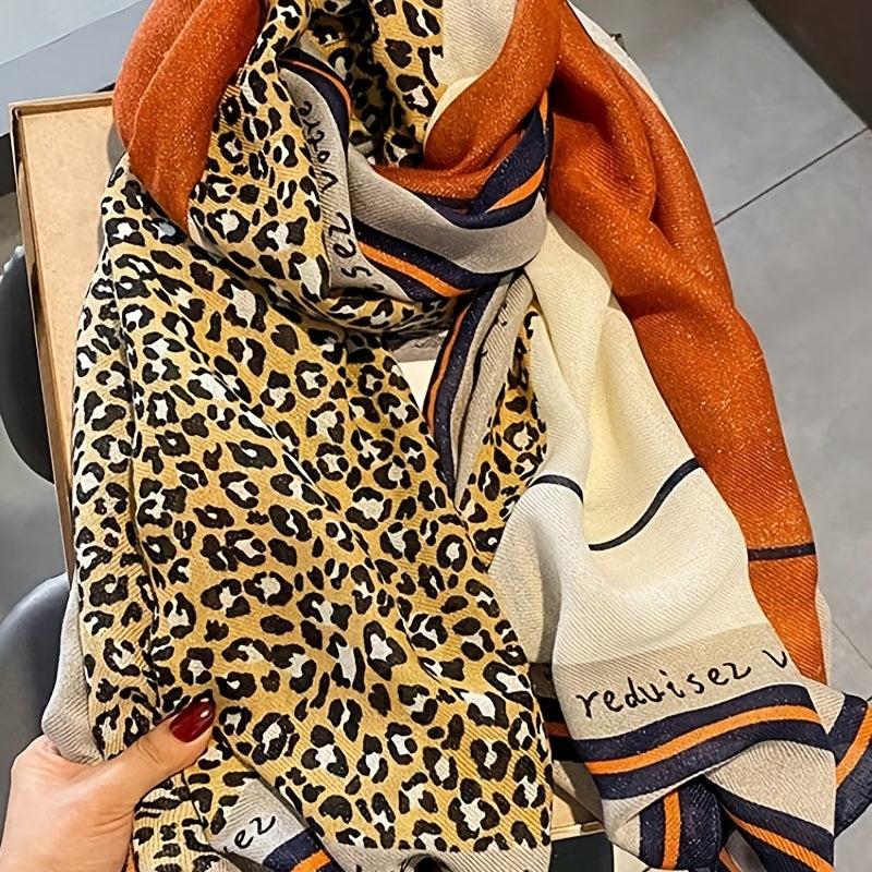 Leopard Print Scarf Large Shawl Women Windproof Head Wrap Warm Travel Beach