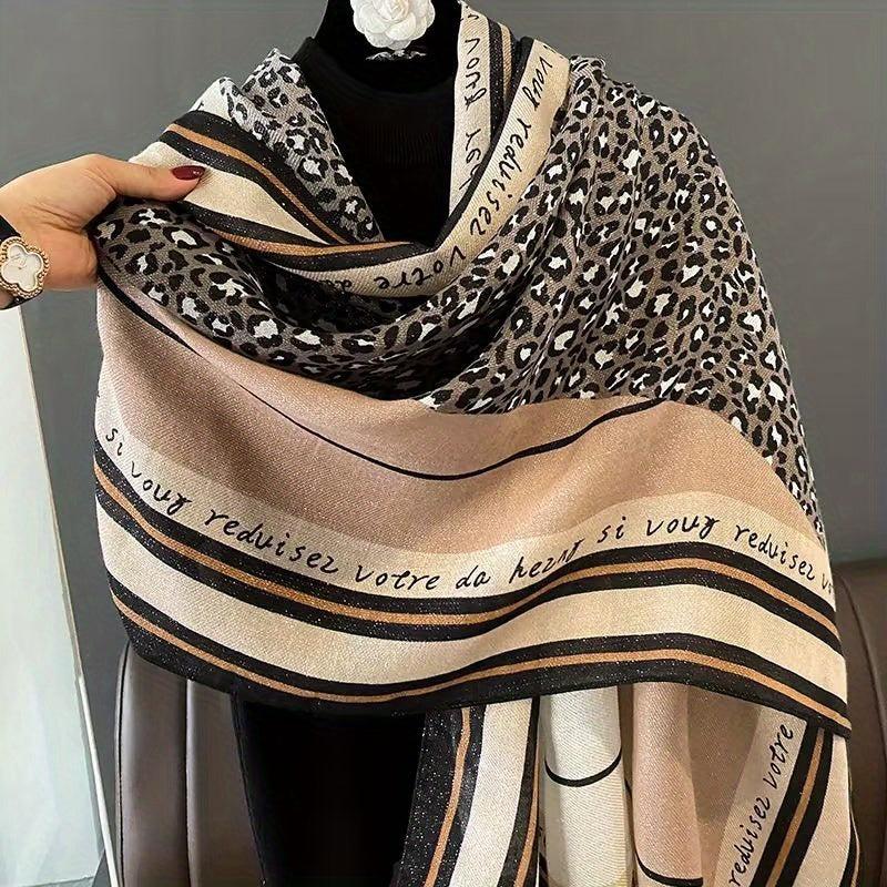 Leopard Print Scarf Large Shawl Women Windproof Head Wrap Warm Travel Beach