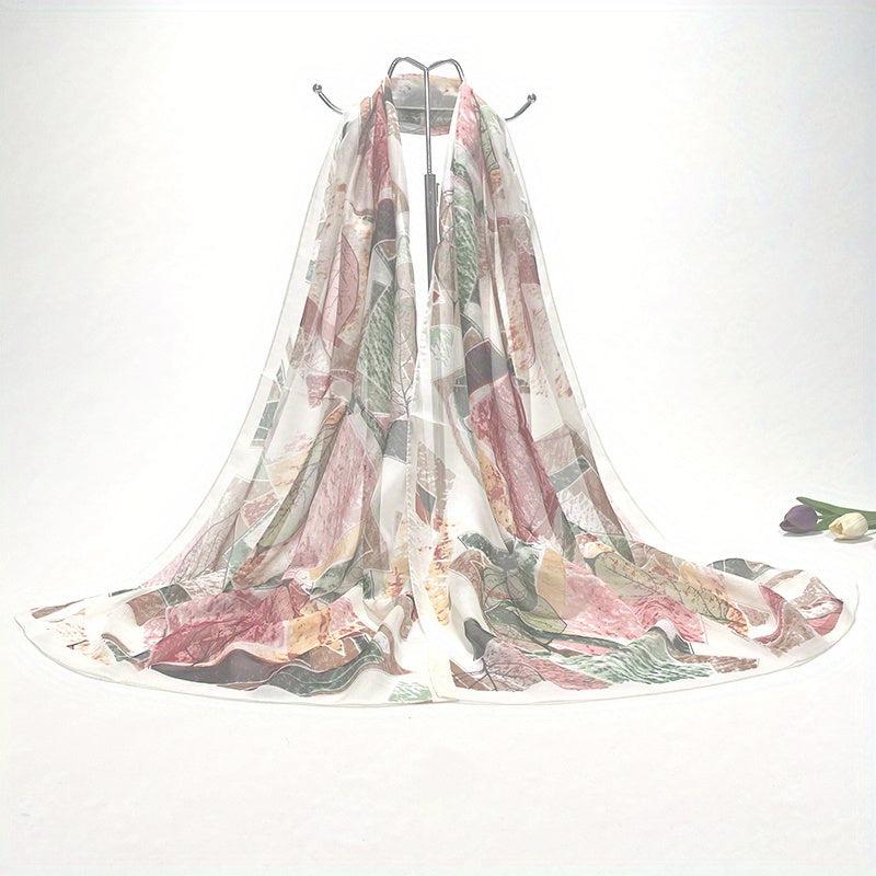 Vintage Leaf Print Chiffon Scarf Thin Gauze Shawl