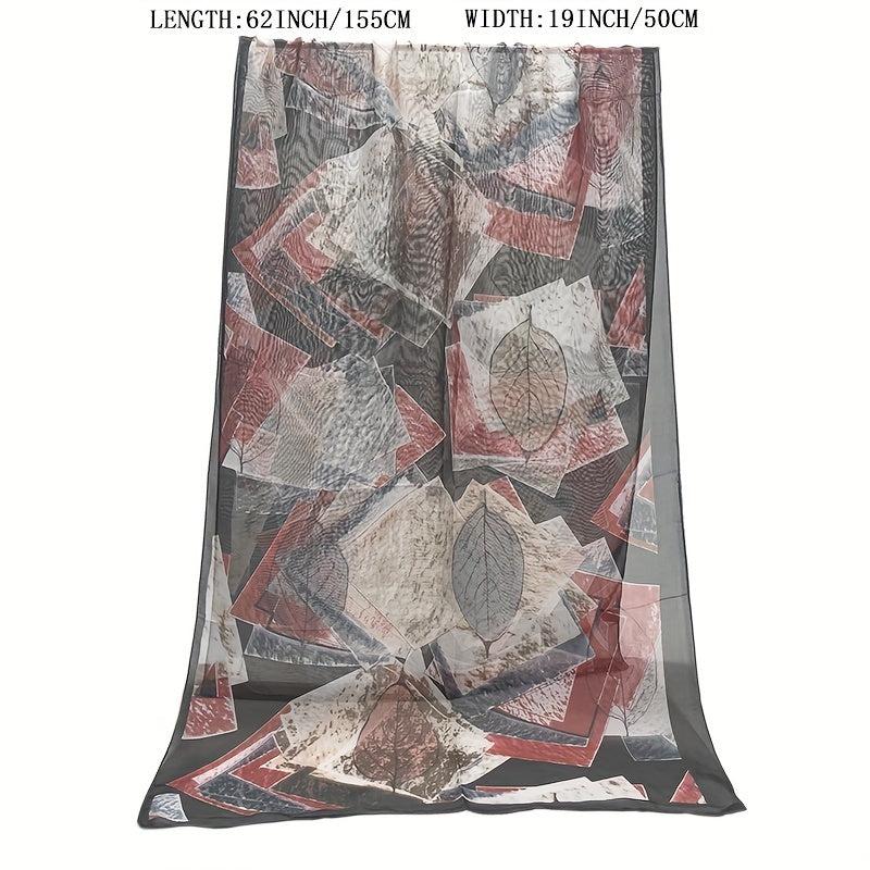 Vintage Leaf Print Chiffon Scarf Thin Gauze Shawl