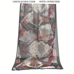 Vintage Leaf Print Chiffon Scarf Thin Gauze Shawl