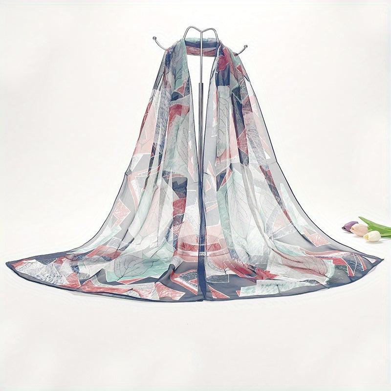 Vintage Leaf Print Chiffon Scarf Thin Gauze Shawl
