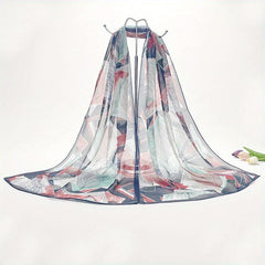 Vintage Leaf Print Chiffon Scarf Thin Gauze Shawl