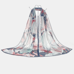 Vintage Leaf Print Chiffon Scarf Thin Gauze Shawl