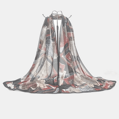 Vintage Leaf Print Chiffon Scarf Thin Gauze Shawl