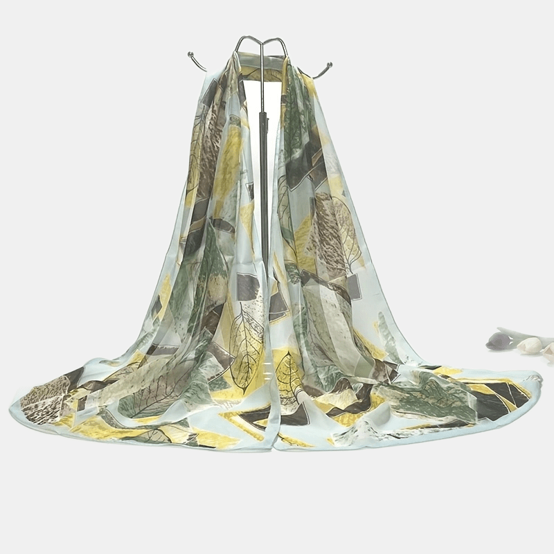 Vintage Leaf Print Chiffon Scarf Thin Gauze Shawl