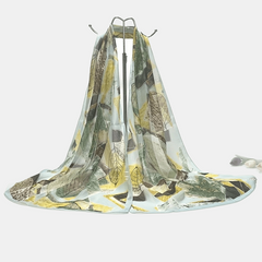 Vintage Leaf Print Chiffon Scarf Thin Gauze Shawl