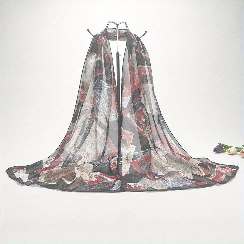 Vintage Leaf Print Chiffon Scarf Thin Gauze Shawl