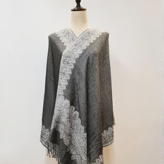 Gray Paisley Jacquard Tassel Scarf Block Wrap Windproof Shawl