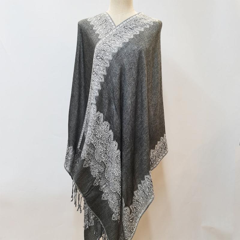 Gray Paisley Jacquard Tassel Scarf Block Wrap Windproof Shawl