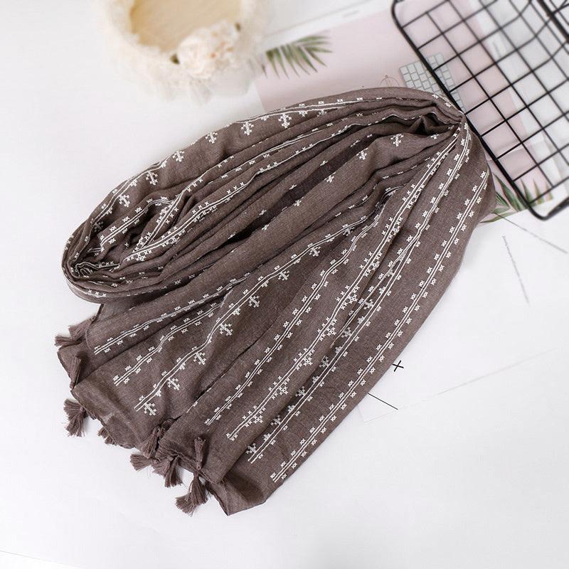 Casual Printed Fringe Scarf Women's Retro Solid Warm Shawl