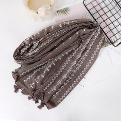 Casual Printed Fringe Scarf Women's Retro Solid Warm Shawl