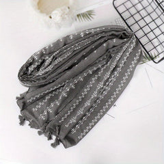 Casual Printed Fringe Scarf Women's Retro Solid Warm Shawl