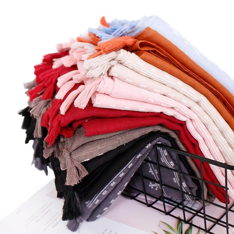 Casual Printed Fringe Scarf Women's Retro Solid Warm Shawl