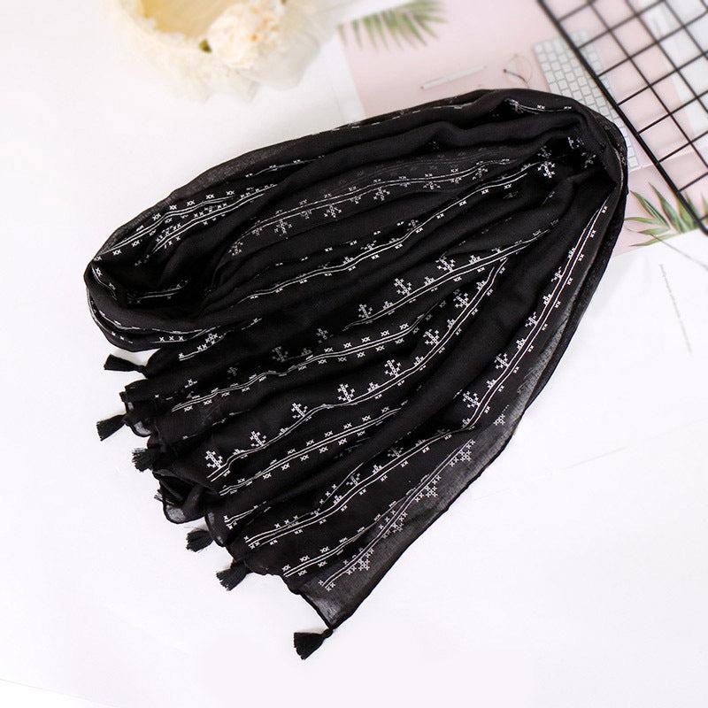 Casual Printed Fringe Scarf Women's Retro Solid Warm Shawl