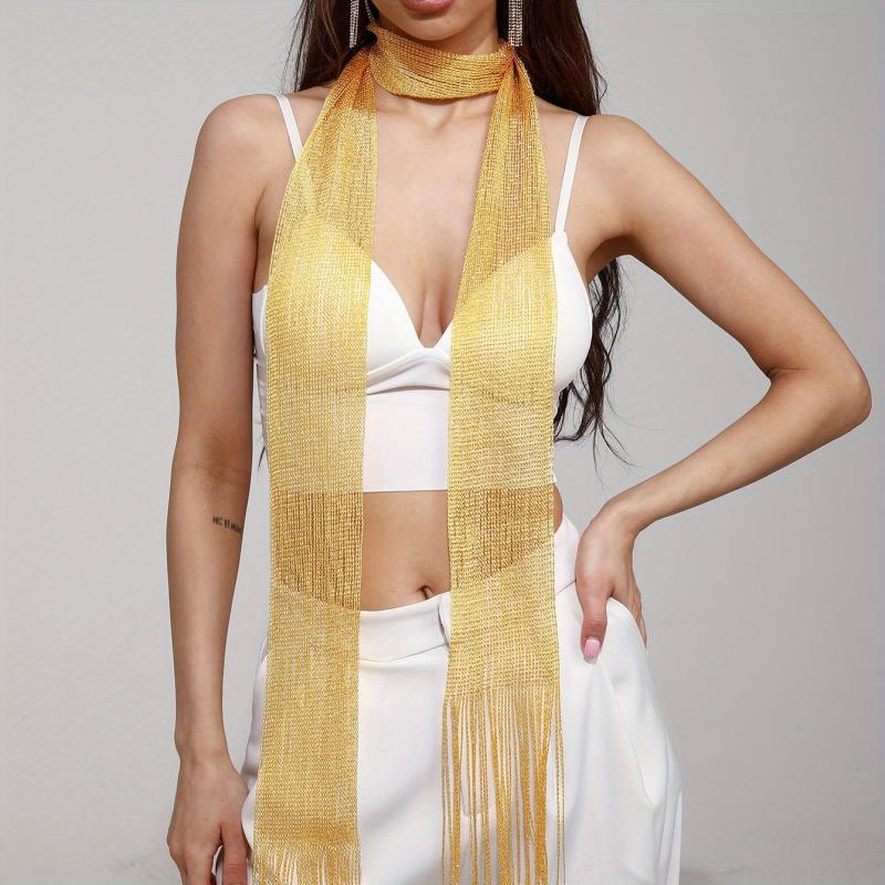 Glitter Long Tassel Scarf Skinny Scarf Women Y2K Neckerchief