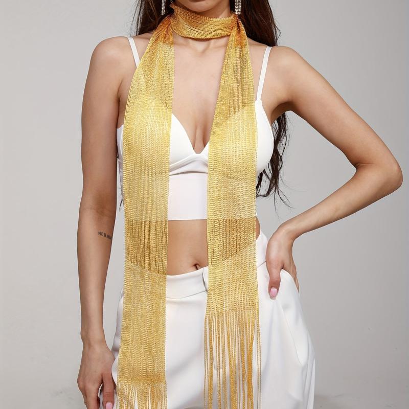 Glitter Long Tassel Scarf Skinny Scarf Women Y2K Neckerchief