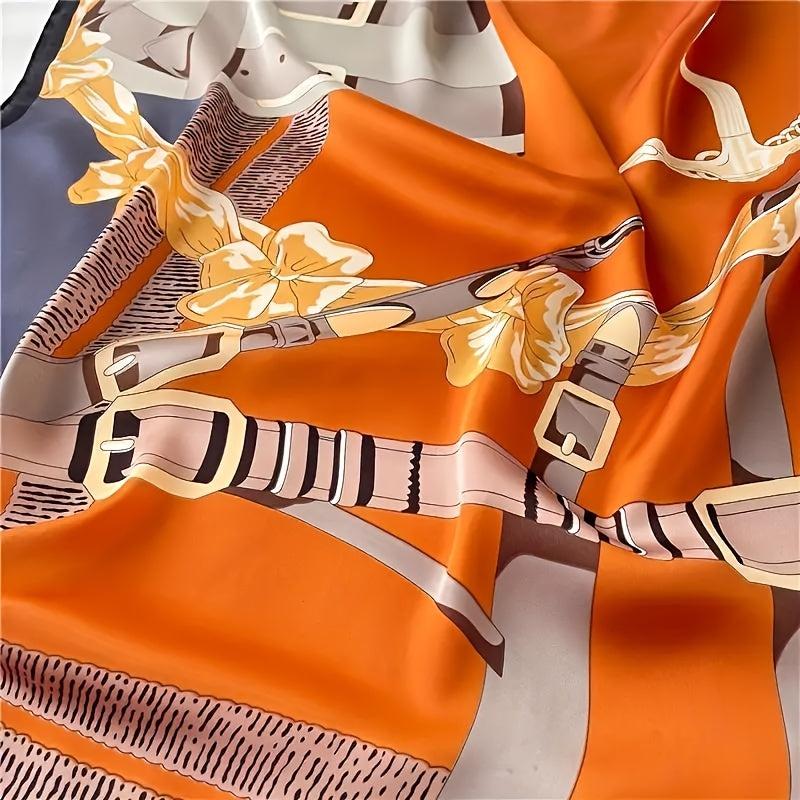 Block Leaf Print Shawl Bandana Silk Square Scarf Head Wrap