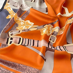 Block Leaf Print Shawl Bandana Silk Square Scarf Head Wrap