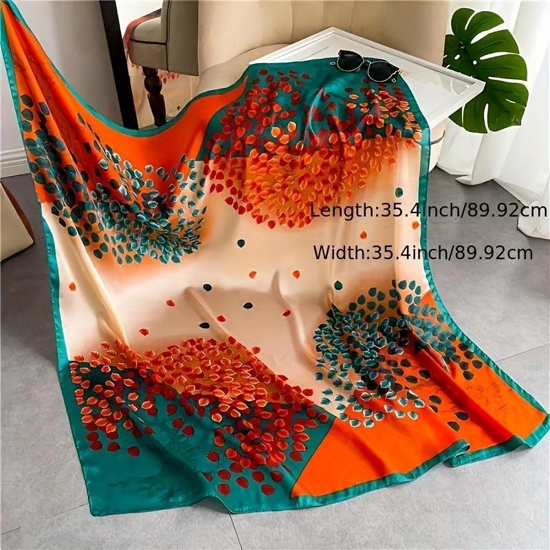 Block Leaf Print Shawl Bandana Silk Square Scarf Head Wrap