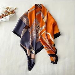 Block Leaf Print Shawl Bandana Silk Square Scarf Head Wrap