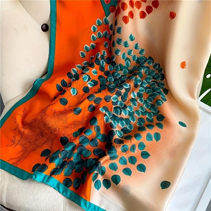 Block Leaf Print Shawl Bandana Silk Square Scarf Head Wrap