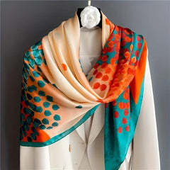 Block Leaf Print Shawl Bandana Silk Square Scarf Head Wrap