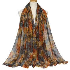 Women's Printed Shawl Silk Scarf Windproof Warm Turban