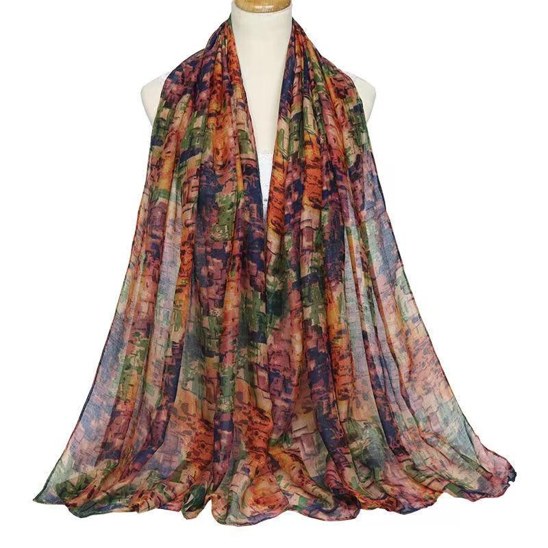 Women's Printed Shawl Silk Scarf Windproof Warm Turban