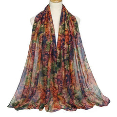 Women's Printed Shawl Silk Scarf Windproof Warm Turban