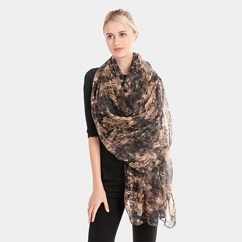 Women's Printed Shawl Silk Scarf Windproof Warm Turban